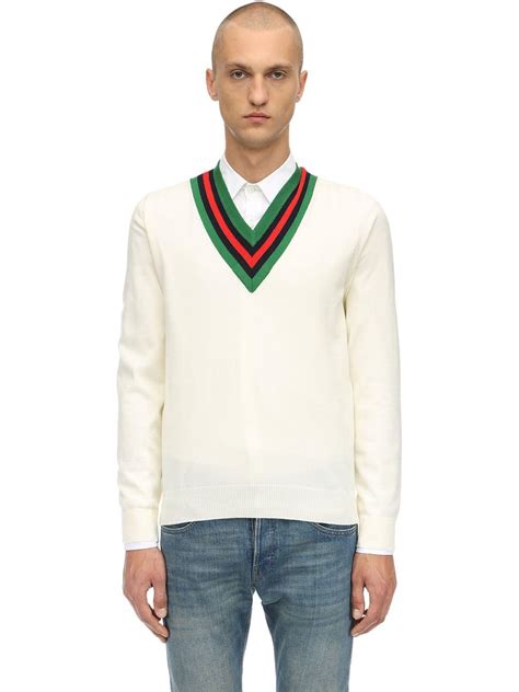 gucci v-neck wool knit cardigan w patch|Gucci cardigans for men.